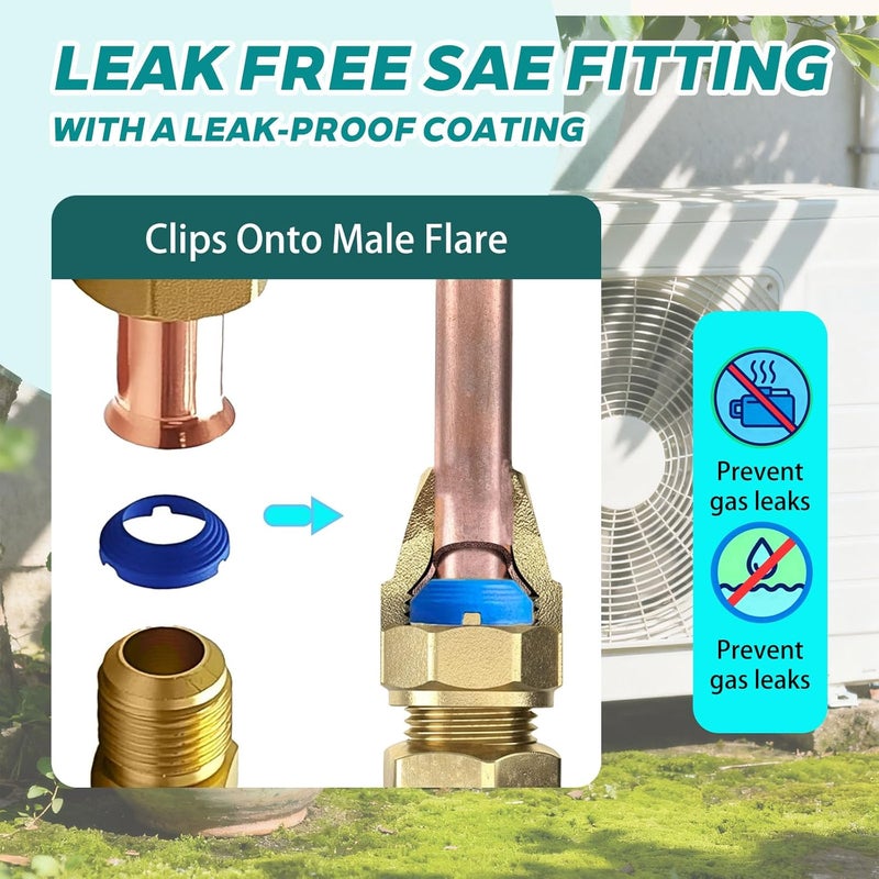 ZGTools 10 x 1/4" Leak-Free SAE Flare Fitting, HVAC Leak Free SAE Flare Connections Eliminates Refrigerant Leaks, Stop Leak Seal kit For Schrader Valve, Refrigeration, HVAC & Mini Split Kit - Image 2